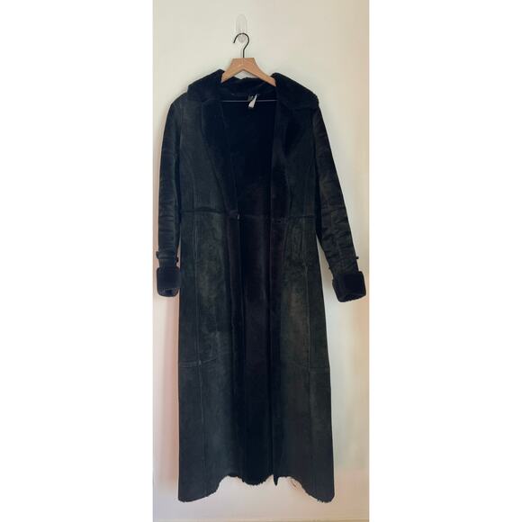 Express Vintage Maximalist Suede Maxi Statement Coat - Black, Small - Picture 1 of 11